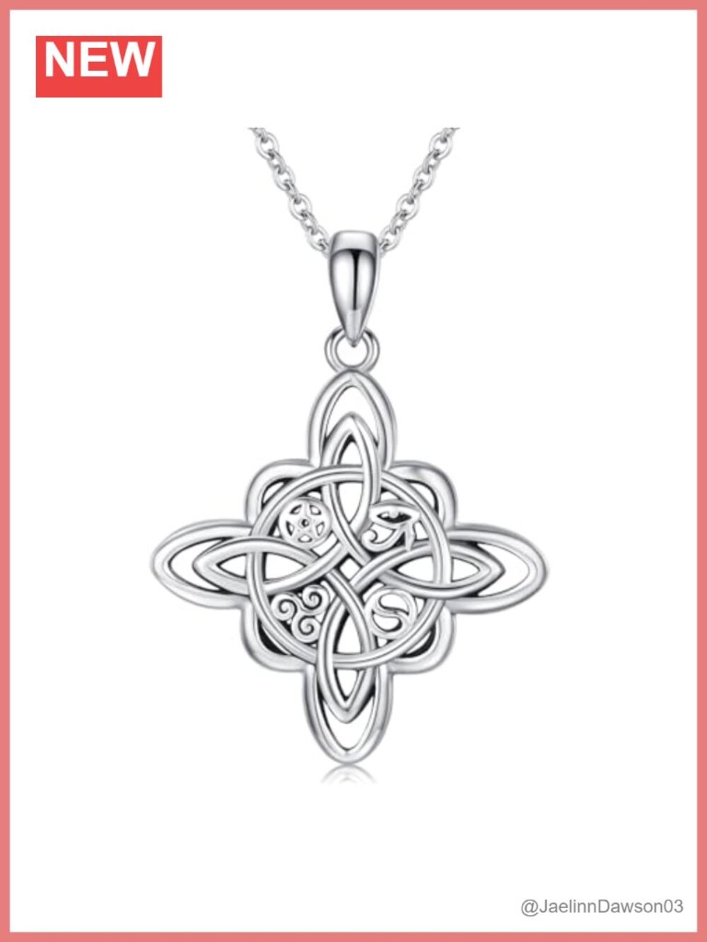 925 Sterling Silver Witches Knot Pentagram Pendant Necklace Jewelry